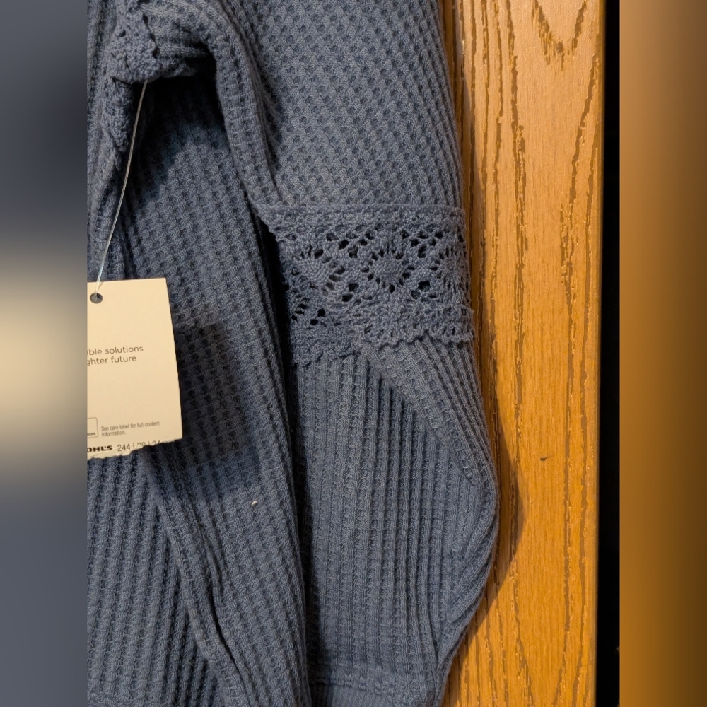 SO Navy Waffle Knit Top With Delicate Lace Accents - Picture 10 of 12